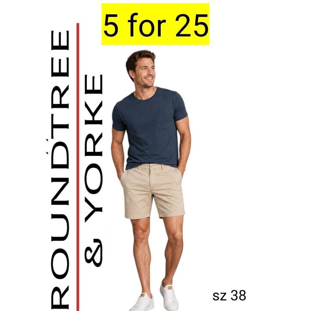 RoundTree & Yorke Tan Khaki Flat Front Shorts SALE! 5 for 25